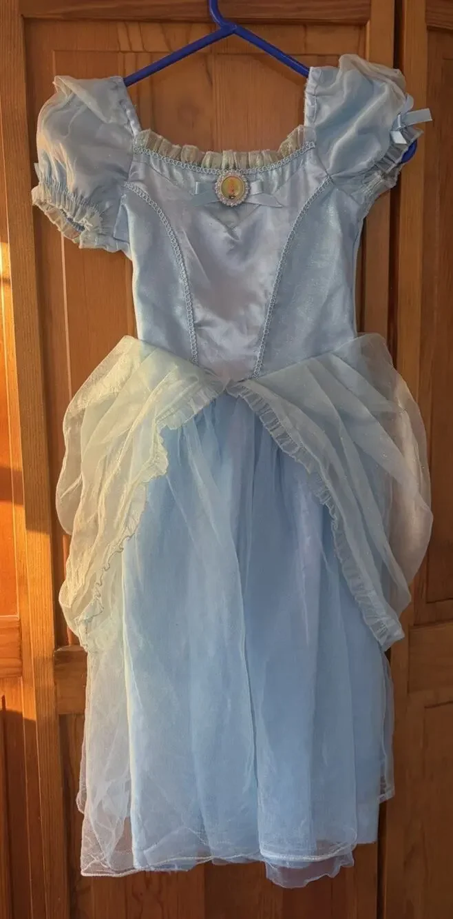 Disney Cinderella Dress Girls 7/8 Blue Princess Costume Glitter Gown